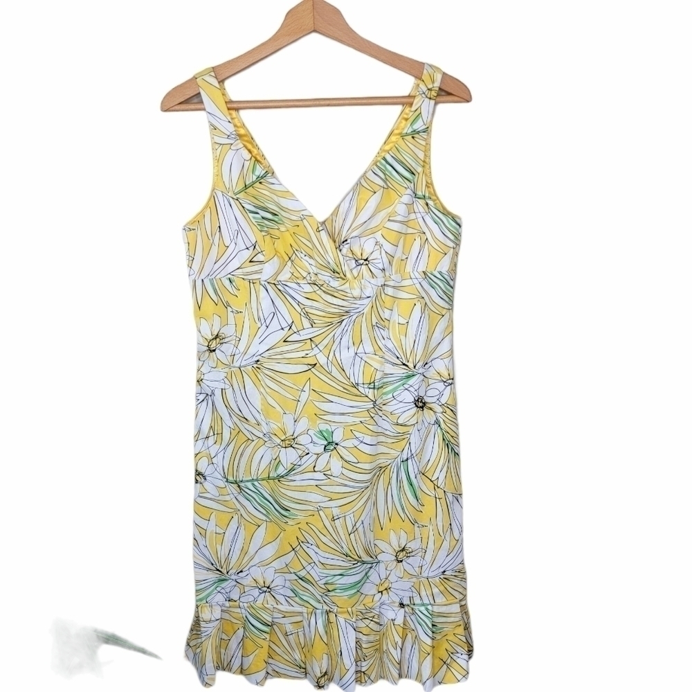 Spense Yellow Floral Dress with Pleated Hem Size 10